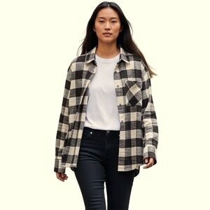 New Scotch & Soda Buffalo Plaid Button Down Shirt Womens L Brown Cream Relaxed